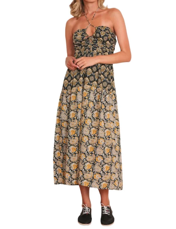 Chic And Trendy Chienti Midi Dress In Black Gold Print Discounts On Casual Weekend Styles