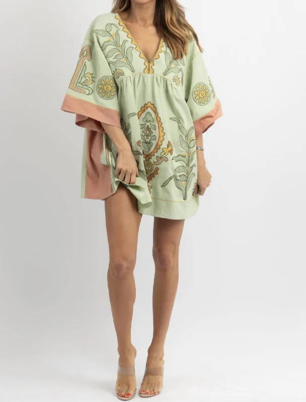 Statement Fashion Offers Fay Embroidered Mini Dress In Mint Romantic Flair