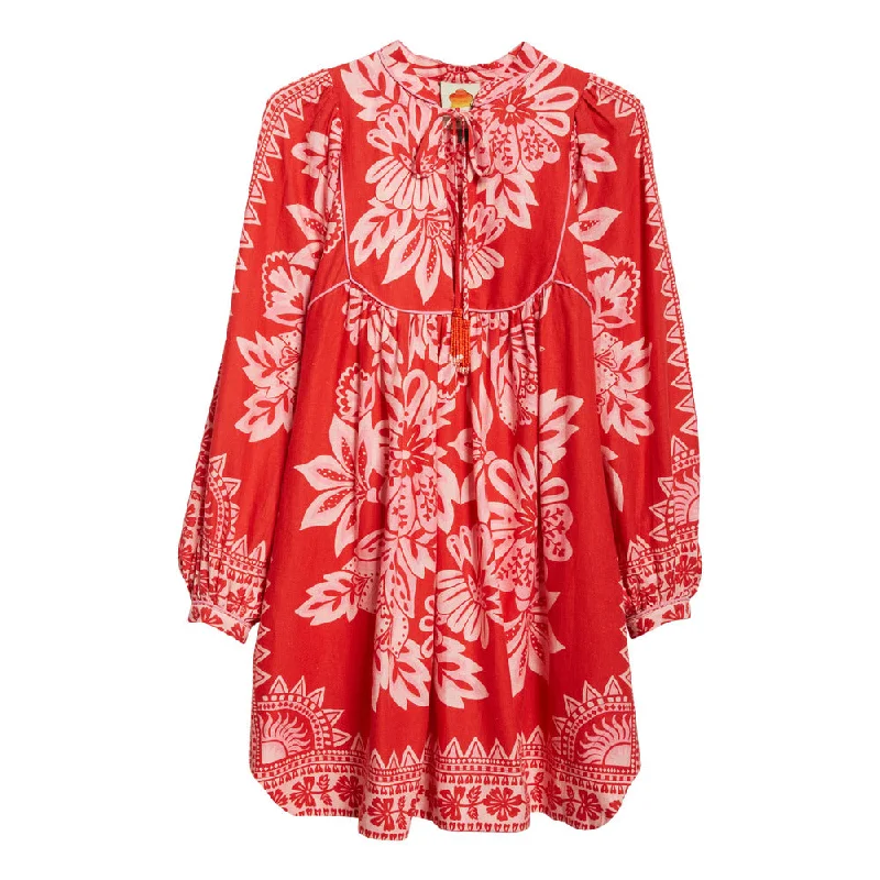 The Good Stuff FARM Rio Women's Flora Tapestry Red Long Sleeve Mini Dress Charming Silhouette