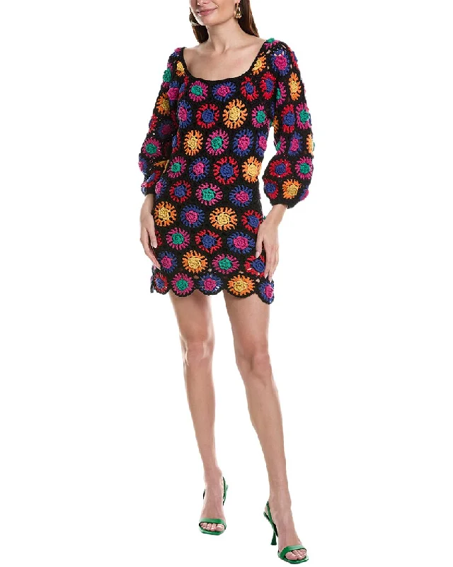 Seasonal Trends FARM Rio Crochet Flowers Mini Dress Feminine Elegance