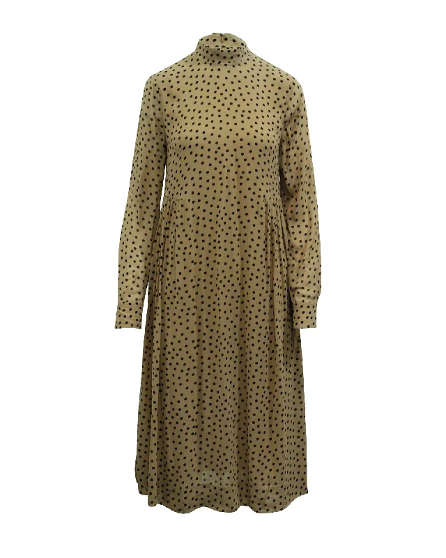 Casual Chic Deals Ganni Polka Dot Georgette Midi Dress in Brown Viscose Flowy Fabric