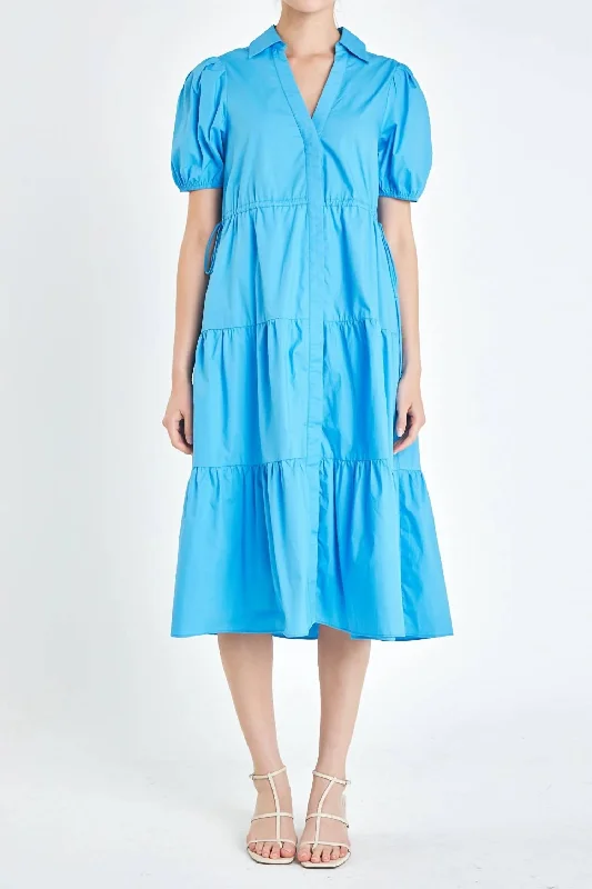 Popular Collection Lagoon Midi Dress In Ocean Blue Feminine Soft - Hued Styles