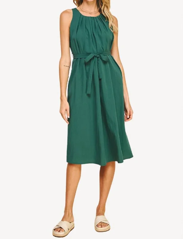 Romantic Chic Deals Pleated Midi Dress In Green Flash Sale