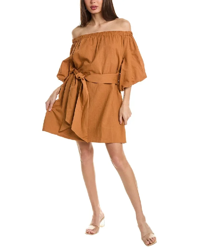 Seasonal Sale Beulah Off-The-Shoulder Linen-Blend Mini Dress Urban Sophistication