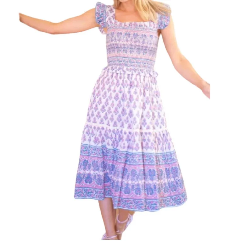 Ends Soon Smocked Midi Dress In Lavender Modern Glamour