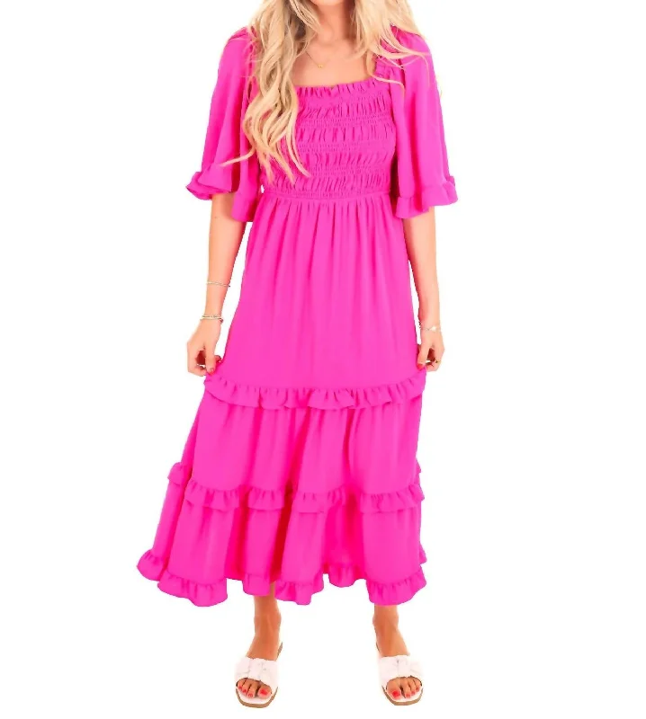 Absurdly Cheap Sale Coming Home Midi Dress In Hot Pink Limited - Stock