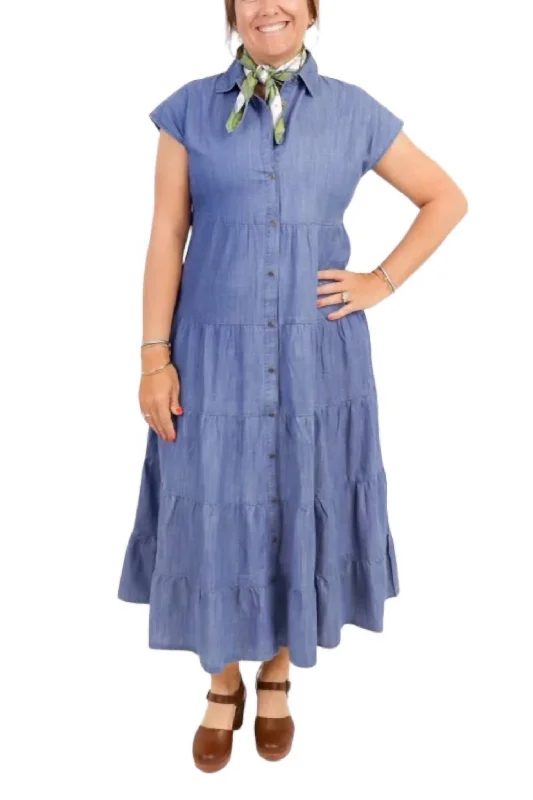 Romantic Fashion Discounts Denim Midi Dress In Blue Romantic Detailing