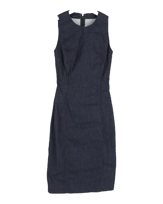 Contemporary Chic Promotions Prada Sleeveless Midi Dress in Blue Cotton Denim Disco - Inspired Retro Dance Look