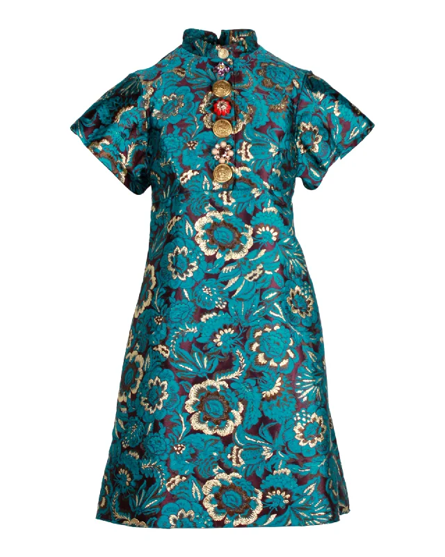 Quick Grab Deals Dolce & Gabbana Embellished Midi Dress in Metallic Green Jacquard Contemporary Chic