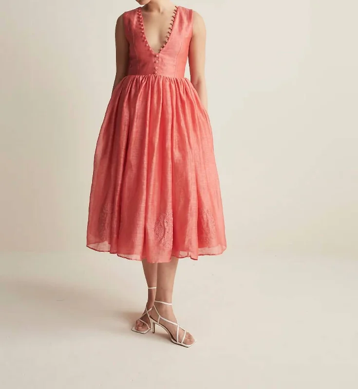 Limited Time Flash Sale Marylin Silk Linen Midi Dress In Flamingo Dreamy Aesthetic