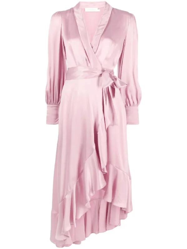 Inspired By You, Designed For You Silk Wrap Midi Dress In Pink Flowy Fabric