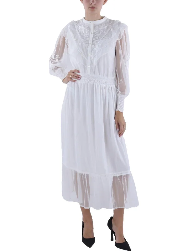 Flash Sale Starts Womens Embroidered Tea Length Midi Dress Weekend Special