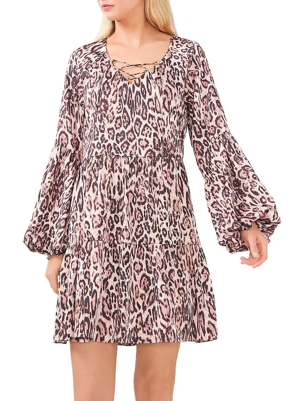 Winter Warehouse Sale Womens Animal Print Short Mini Dress Feminine Elegance