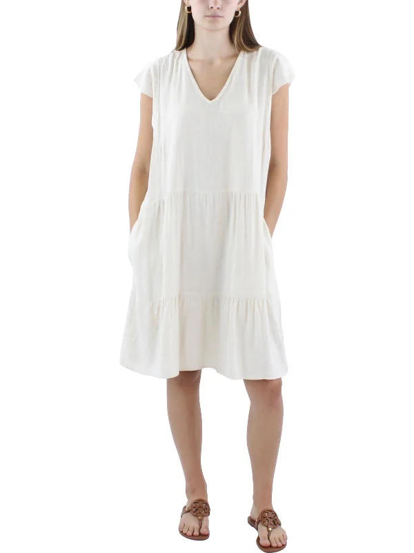 Contemporary Casual Deals Womens Slub Linen Midi Dress Mid - Season Sale