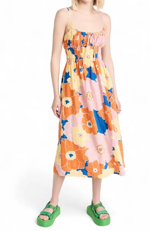 Discount Extravaganza Octavia Midi Dress In Flower Power Vibrant Prints