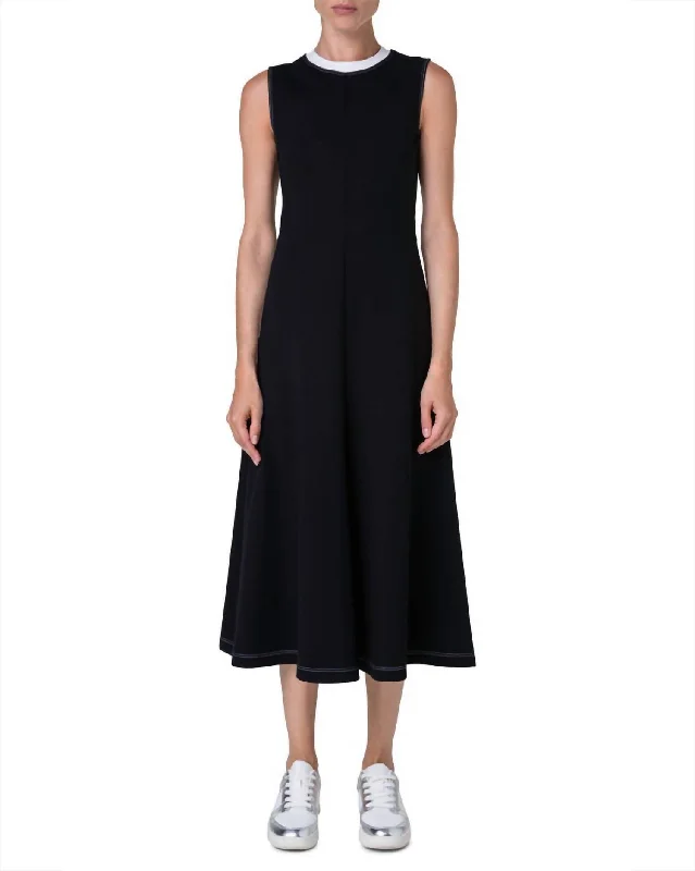 Playful Fashion Offers Sleeveless Knit Midi Dress In Black/white Big Savings On Minimalist Office Styles