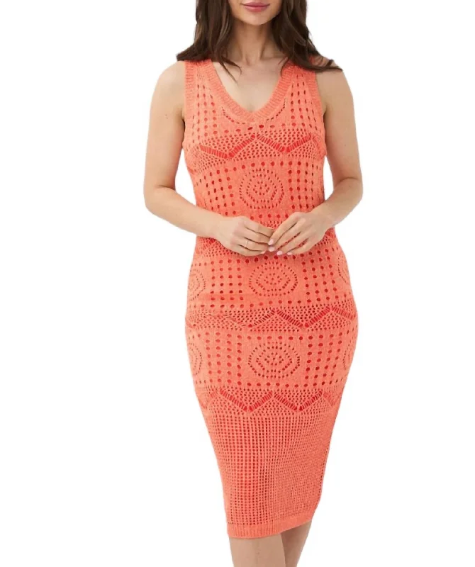 Trend Forward Threads Knit Midi Dress In Coral Casual Elegance