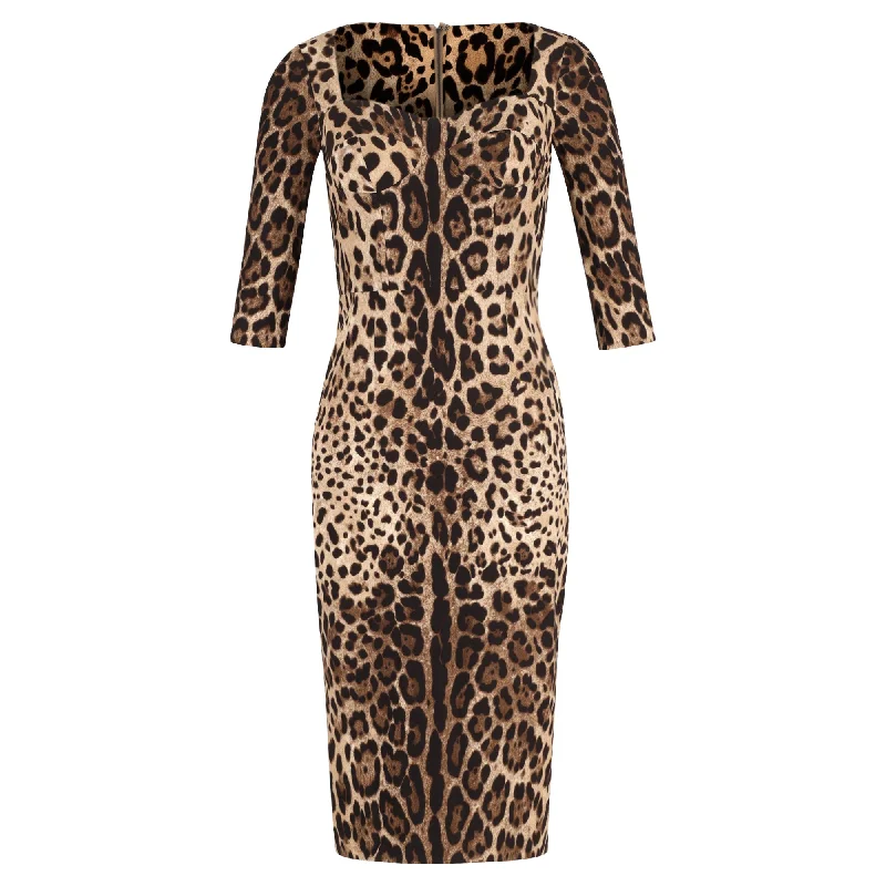 Fresh Fashion Discounts Dolce & Gabbana Leopard-Print Bustier Midi Dress in Brown Viscose Classic Timeless Elegant Style