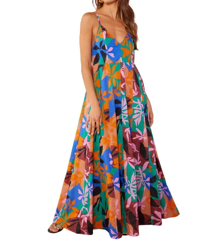 Fashion Frontiers Ananya Strappy Tent Midi Dress In Abstract Feminine Elegance