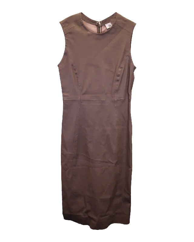 Sophisticated Street Style Offers Iris & Ink Carrie Stretch Midi Dress in Brown Leather Parisian Effortless Chic Style