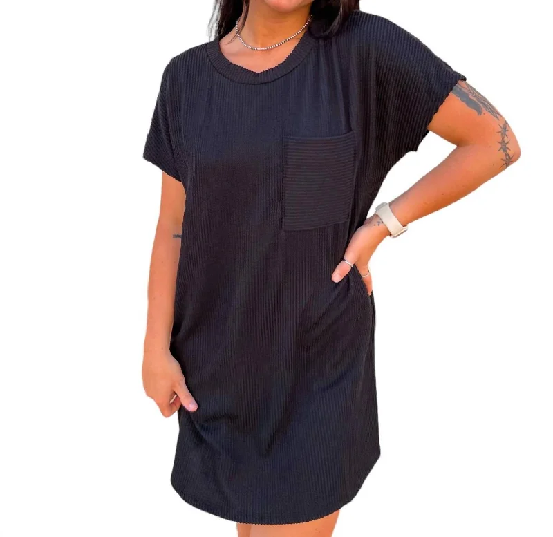 Top Brand Discounts Maggie Ribbed Round Neck Short Sleeve Mini Dress In Black Minimalist Office - Ready Style