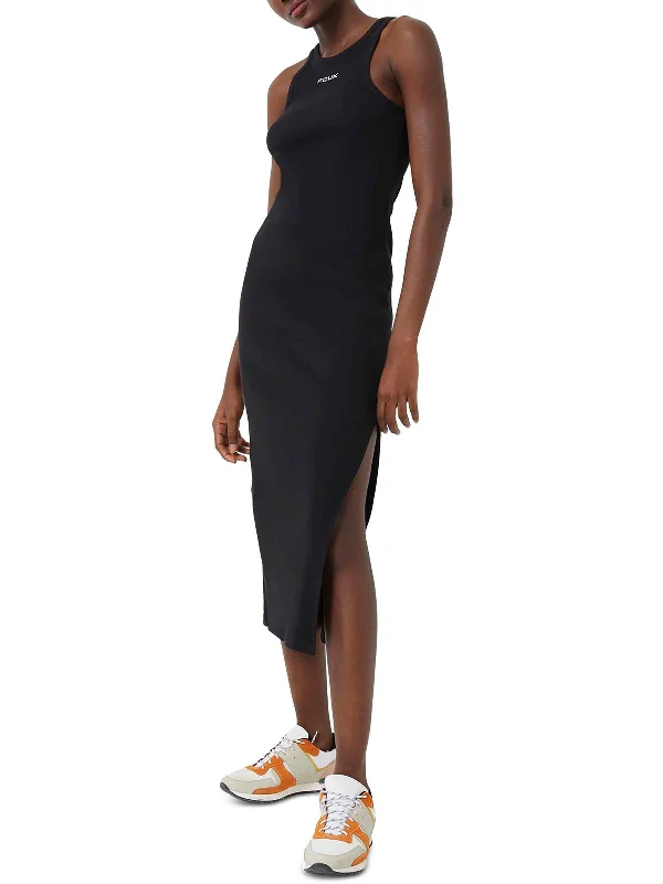 Athleisure Style Sale Womens Ribbed Slit Midi Dress Sophisticated Cut