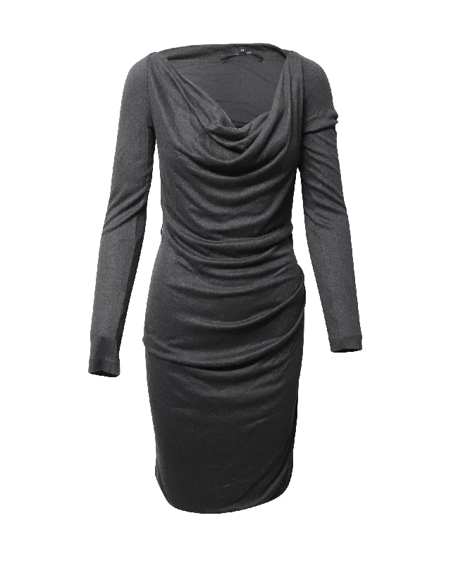 Contemporary Fashion Sale Gucci Anthracite Cowl Neck Midi Dress in Grey Cashmere Fashion-Forward Style