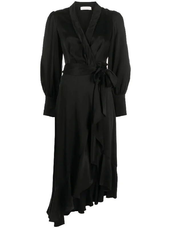 Flash Sale Fever Silk Wrap Midi Dress In Black Urban Sophistication