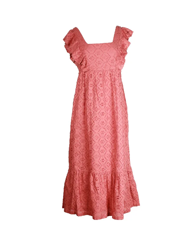 Refined Fashion Sale Ba&sh Byrd Broderie Anglaise Midi Dress In Pink Cotton Cottagecore Rustic Charm Style