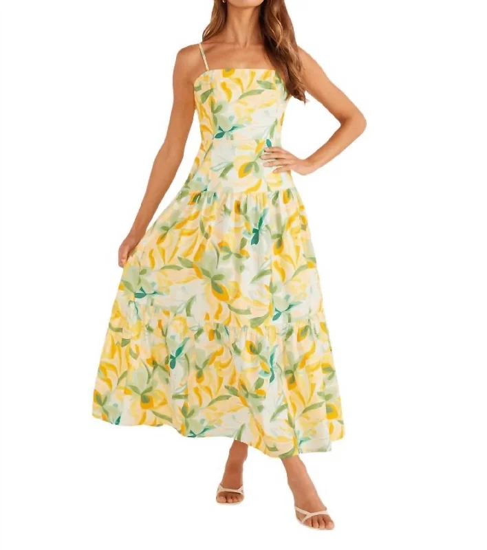 Clearance Sale, All Cheap Solstice Tiered Midi Dress In Tropical Early Access To Art Deco Styles Sale