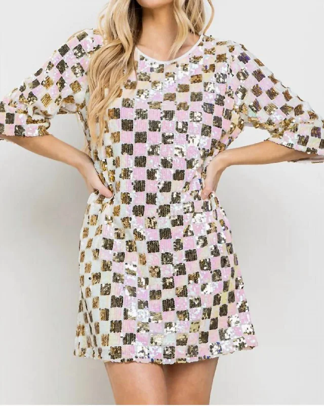 Chic Trends Unveiled Checkerboard Sequin Mini Dress In Pink Now On Sale For Chic Urban Styles