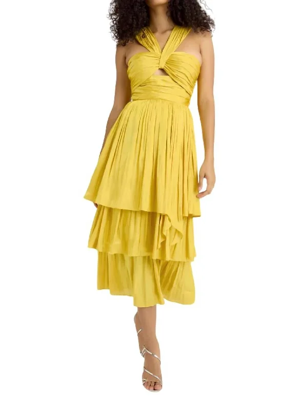 Elegant Fashion Offers Malia Midi Dress In Yellow Dreamy Aesthetic