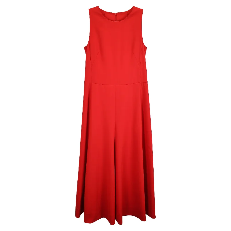 Discover Promotions Akris Sleeveless Pleated Midi Dress in Red Cotton Classic Appeal