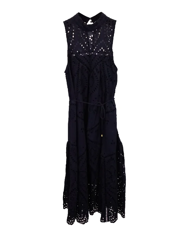 Budget-Friendly Fashion Zimmermann Harlequin Broderie-Snglaise Midi Dress in Navy Blue Cotton Y2K Nostalgic Fashion Look