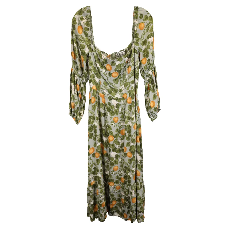 Exclusive Discount Reformation Mica Orange-Print Midi Dress in Green Viscose Feminine Soft - Hued Look