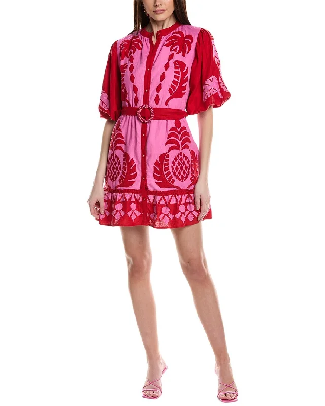 Urban Elegance Deals FARM Rio Jungle Scarf Cutwork Linen-Blend Mini Dress Elegant Details