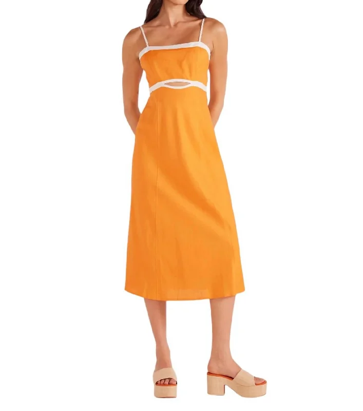 Step Ahead, Lead The Trend Jacques Contrast Midi Dress In Orange Feminine Charm