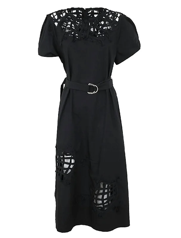 Edgy Fashion Deals Women Cotton Midi Dress In Jet Black Seasonal Trend