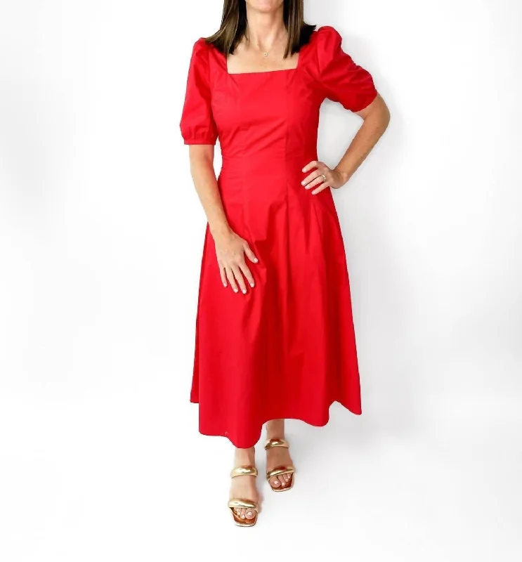 Vintage-Modern Style Offers Naomi Midi Dress In Tomato Red Save On Classic Elegant Styles