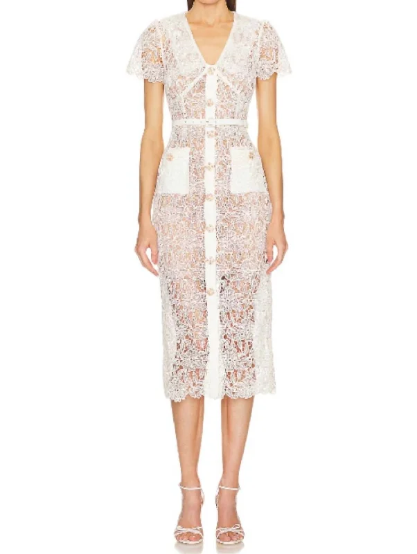 Exclusive Discounts Lace Midi Dress In Cream Subtle Sophistication