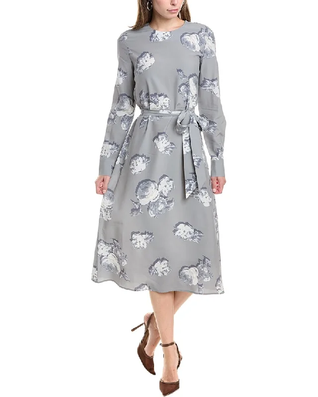 Premium Fashion St. John Rose Print Silk-Blend Midi Dress Contemporary Chic