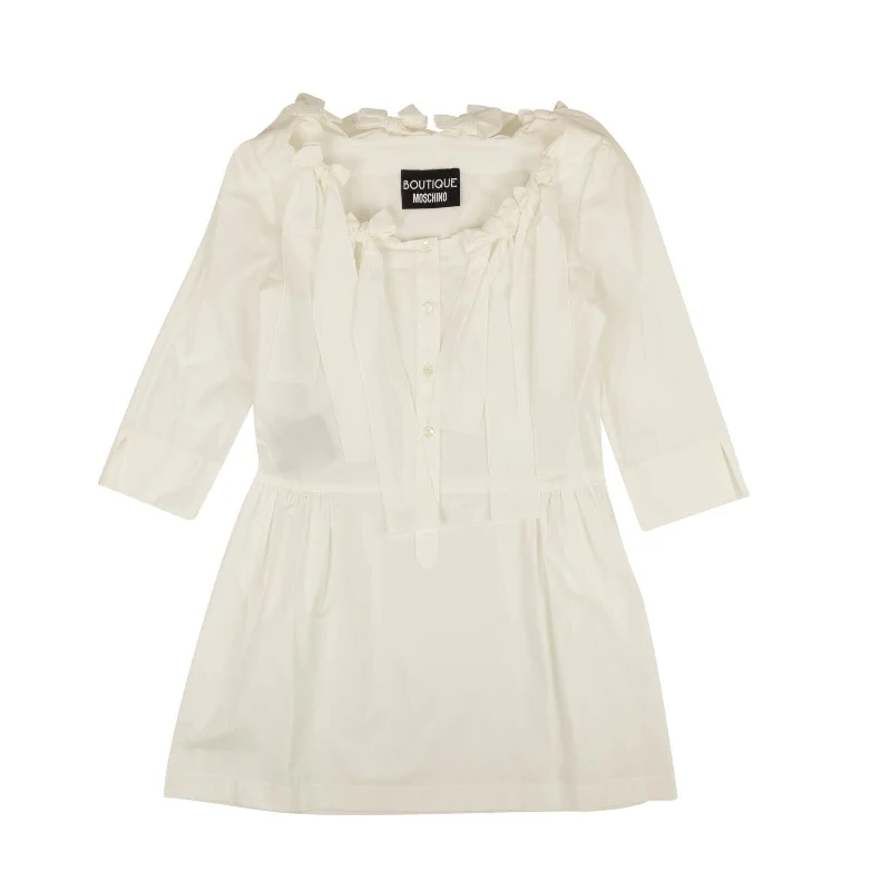 Chic & Cozy Collection NWT BOUTIQUE MOSCHINO White Bow Accented Fit & Flare Mini Dress Limited - Edition Drops