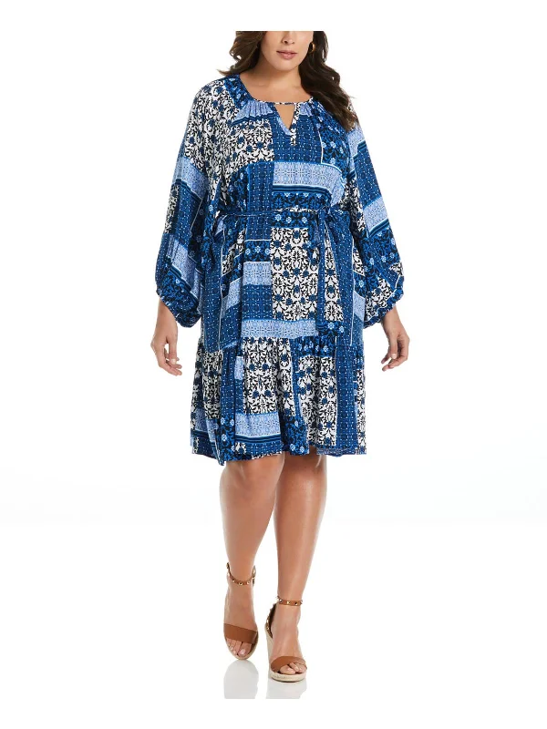 Exclusive Sale Plus Womens Printed Keyhole Midi Dress Weekend Special