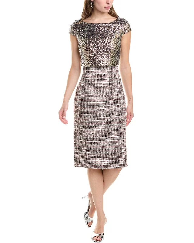 Fashion Essentials St. John Sequin Popover Tweed Midi Dress Romantic Flair