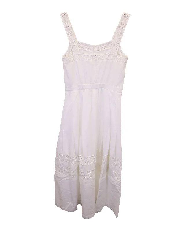 Seasonal Sale LoveShackFancy Square Neck Midi Dress in White Cotton Disco - Inspired Retro Dance Look