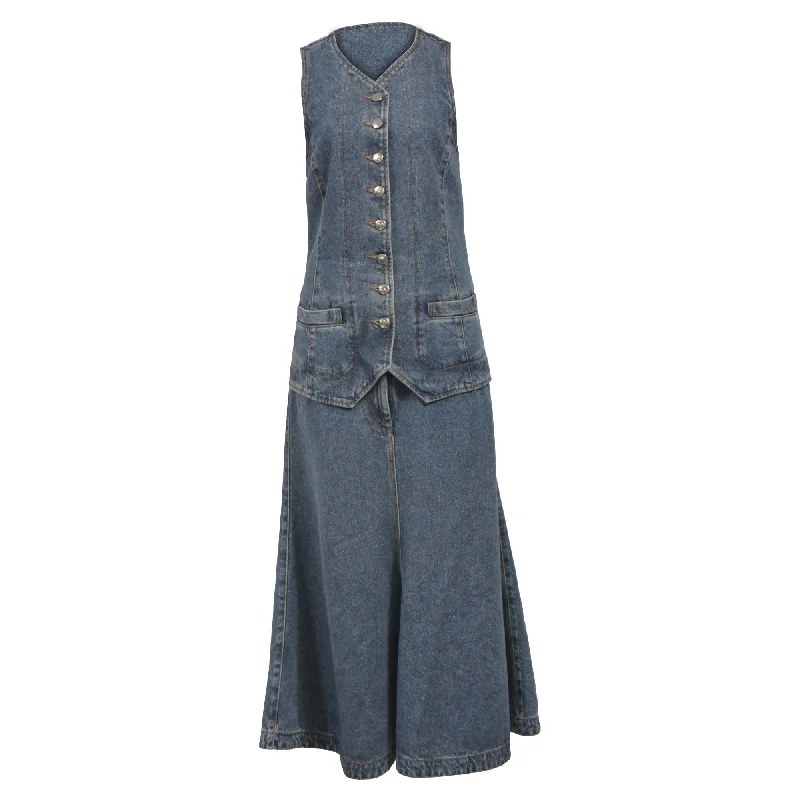 End Of Season Sale Chloé Denim Midi Dress in Blue Cotton Hollywood Glam Award - Show Style