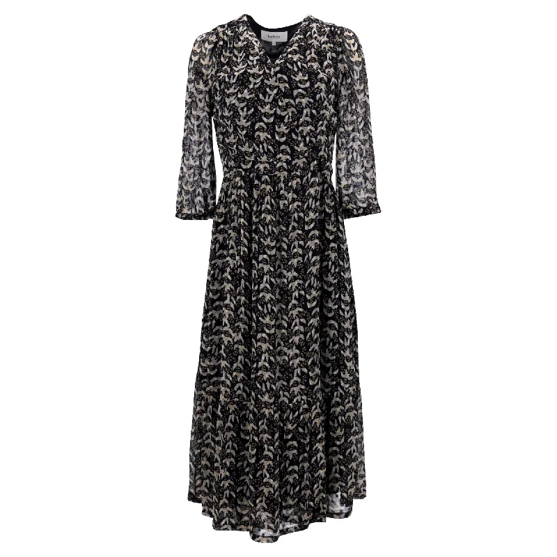 Clearance Event Ba&Sh Tixana Midi Dress in Black Viscose Tropical Island - Inspired Attire