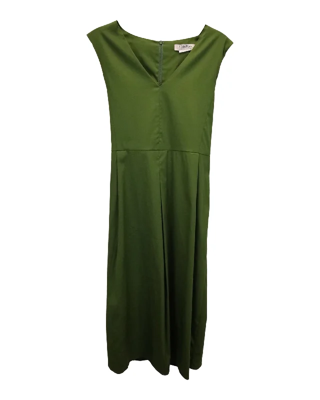 Best-Sellers Max Mara V-neck Flared Midi Dress in Green Cotton Coastal Beach - Inspired Style