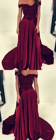 Classic Elegance Sales burgundy evening gown dresses lace off the shoulder prom dress    cg16437 Sleek Design