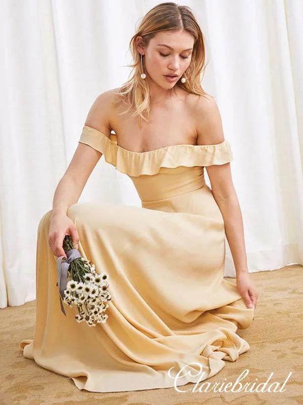 Best-Sellers Off Shoulder Long A-line Yellow Elastic Satin Bridesmaid Dresses Score Big On Glamorous Red - Carpet Styles